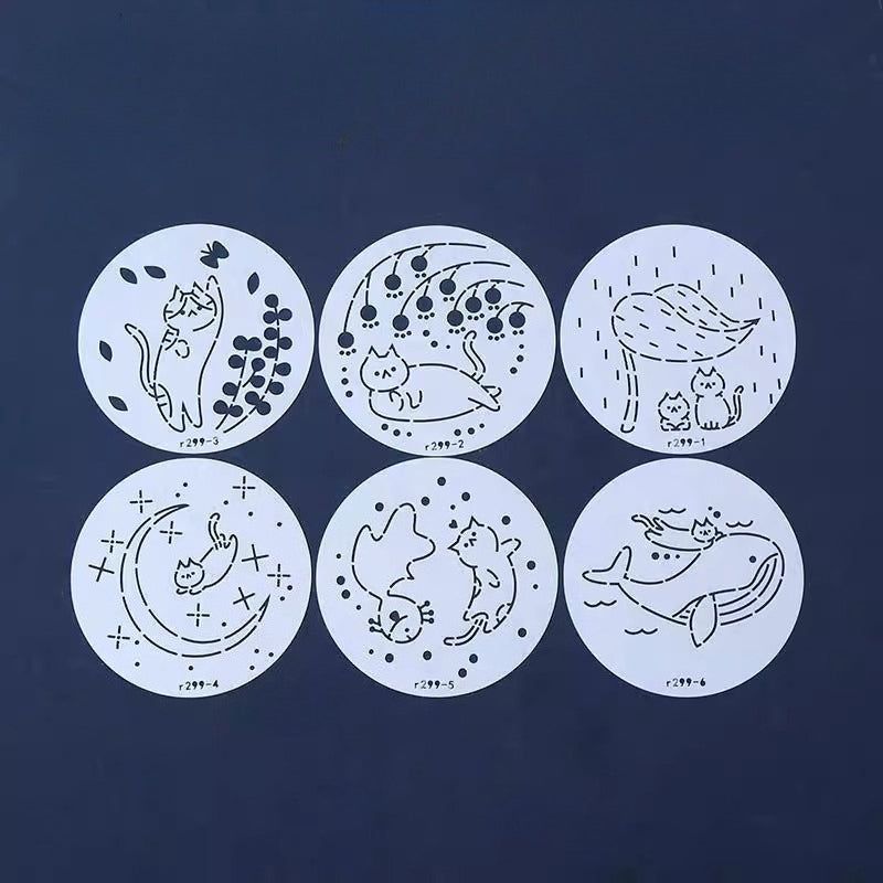 Adorable Cats Small Circle Sashiko Stencils
