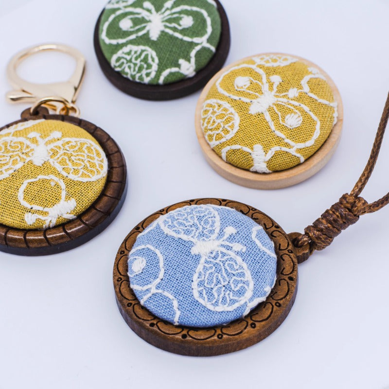 Butterfly Embroidery Wooden Pendant Necklace