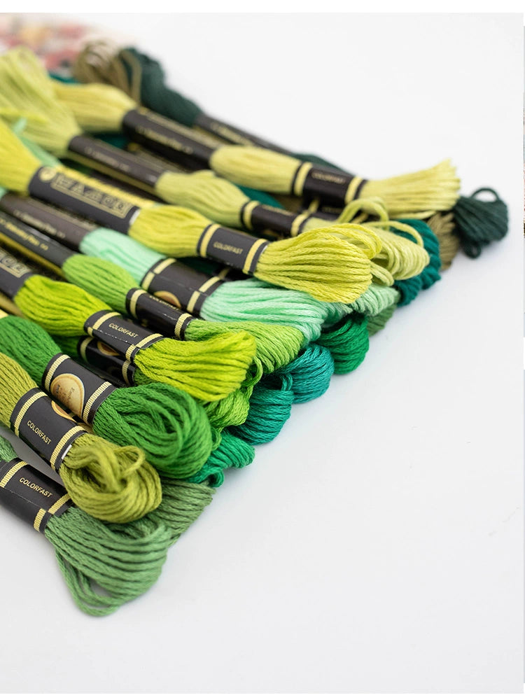 20 Skeins Green Embroidery Thread Set