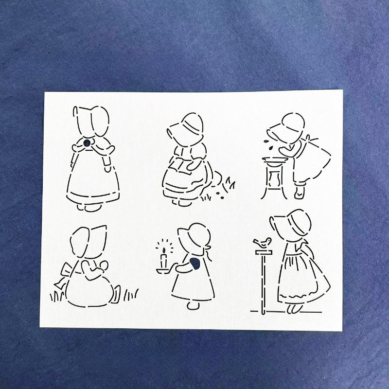 Little Girl Sashiko Embroidery Stencil