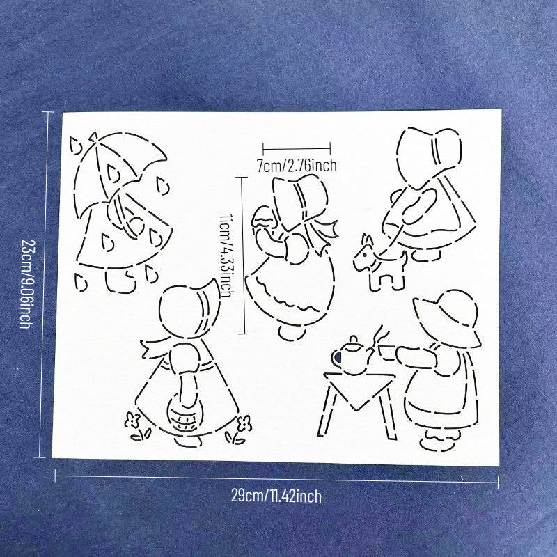 Little Girl Sashiko Embroidery Stencil