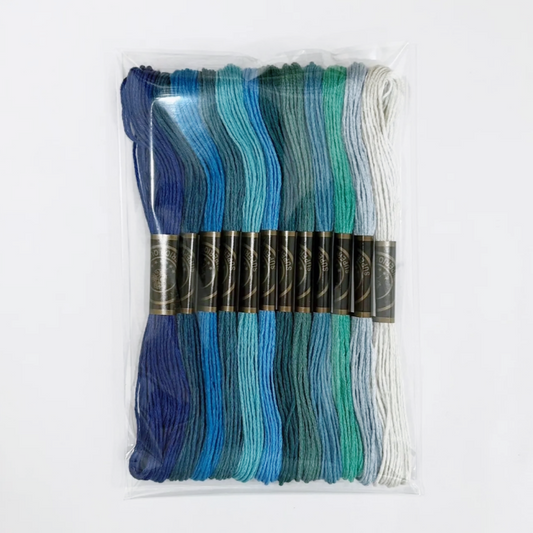 12 Skeins Blue Embroidery Floss Set