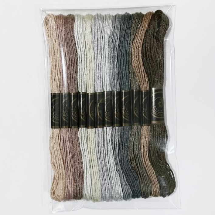 12 Skeins Grey Embroidery Floss Set