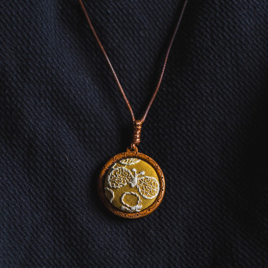 Butterfly Embroidery Wooden Pendant Necklace