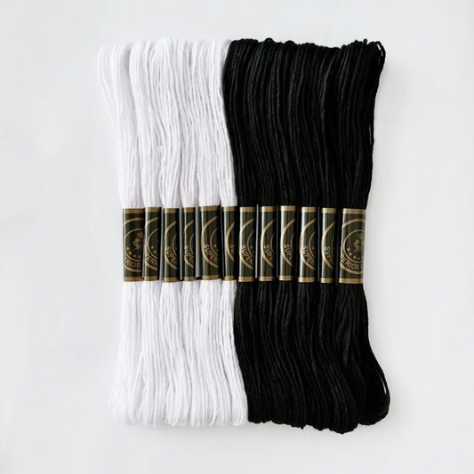 12 Skeins Black White Embroidery Thread Set