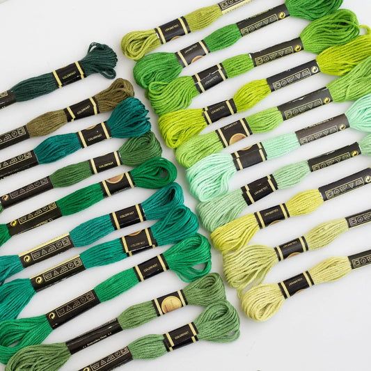 20 Skeins Green Embroidery Thread Set