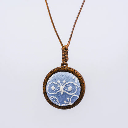 Butterfly Embroidery Wooden Pendant Necklace