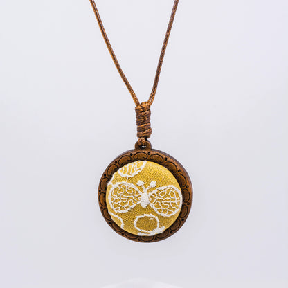 Butterfly Embroidery Wooden Pendant Necklace