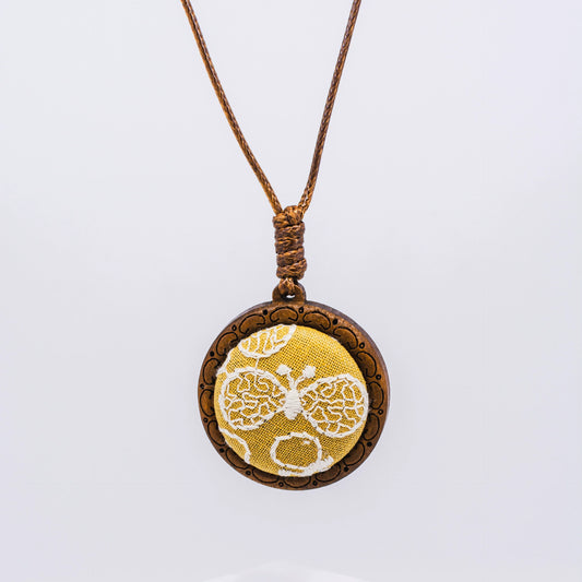 Butterfly Embroidery Wooden Pendant Necklace