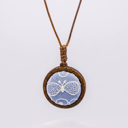 Butterfly Embroidery Wooden Pendant Necklace
