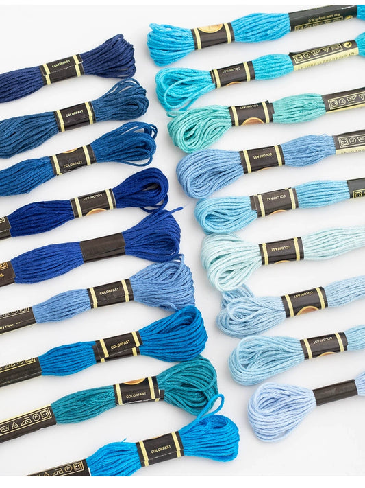 20 Skeins Blue Embroidery Thread Set