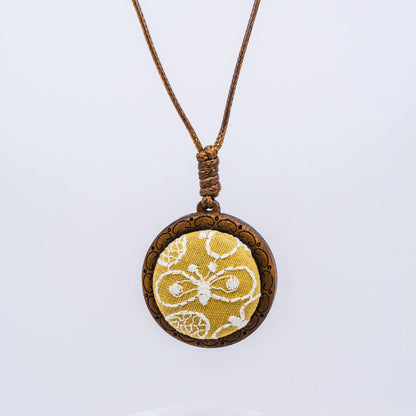Butterfly Embroidery Wooden Pendant Necklace