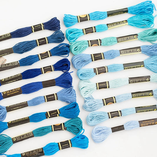 20 Skeins Blue Embroidery Thread Set