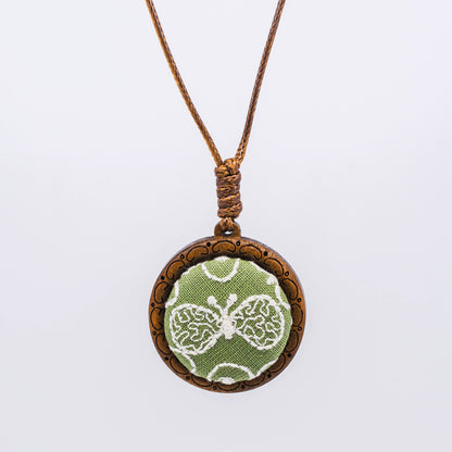 Butterfly Embroidery Wooden Pendant Necklace