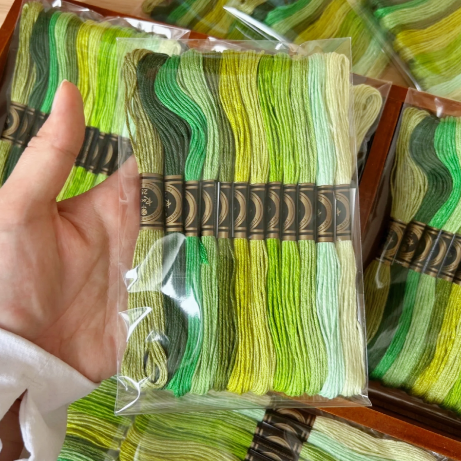 12 Skeins Green Embroidery Floss Set
