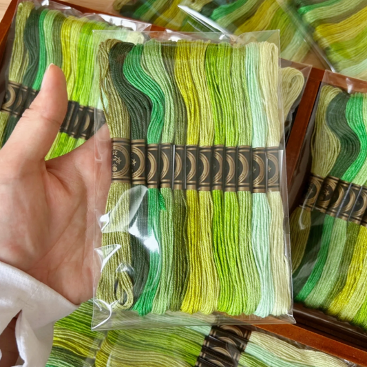 12 Skeins Green Embroidery Floss Set