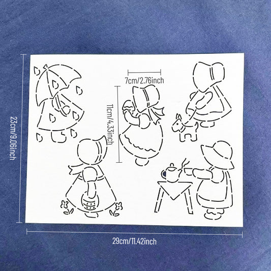 Little Girl Sashiko Embroidery Stencil